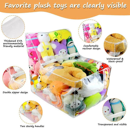Kids 2-in-1 Storage Stool Chair with Transparent Toy Organizer Bag | Thickened PVC Creative Storage Box Seat