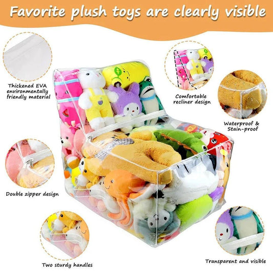 Kids 2-in-1 Storage Stool Chair with Transparent Toy Organizer Bag | Thickened PVC Creative Storage Box Seat