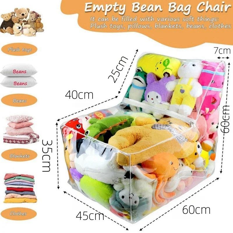 Kids 2-in-1 Storage Stool Chair with Transparent Toy Organizer Bag | Thickened PVC Creative Storage Box Seat