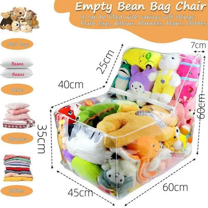 Kids 2-in-1 Storage Stool Chair with Transparent Toy Organizer Bag | Thickened PVC Creative Storage Box Seat