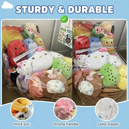 Kids 2-in-1 Storage Stool Chair with Transparent Toy Organizer Bag | Thickened PVC Creative Storage Box Seat