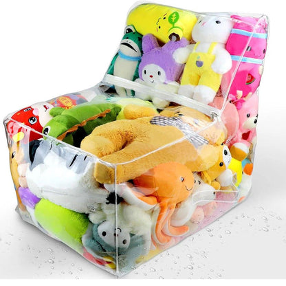 Kids 2-in-1 Storage Stool Chair with Transparent Toy Organizer Bag | Thickened PVC Creative Storage Box Seat