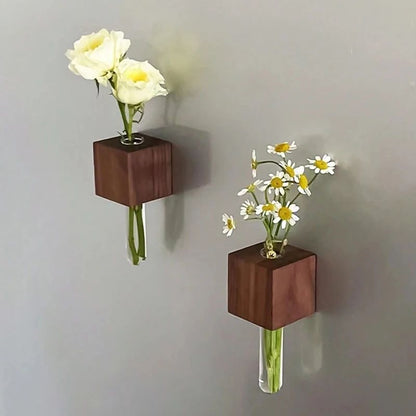 Wooden Magnetic Test Tube Vase for Fridge Decor – Mini Bud Vase & fridge magnet flower vase