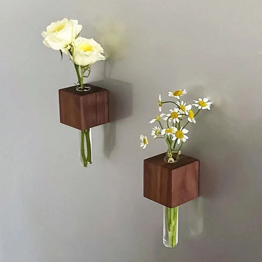 Wooden Magnetic Test Tube Vase for Fridge Decor – Mini Bud Vase & fridge magnet flower vase