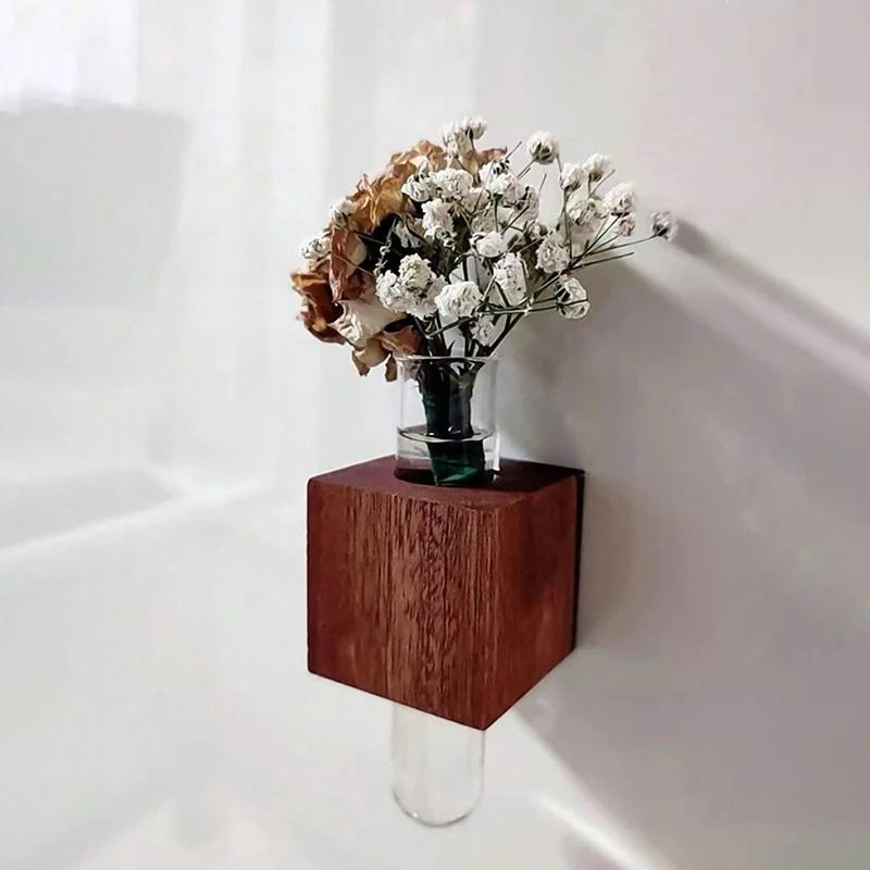 Wooden Magnetic Test Tube Vase for Fridge Decor – Mini Bud Vase & fridge magnet flower vase