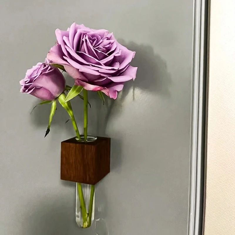 Wooden Magnetic Test Tube Vase for Fridge Decor – Mini Bud Vase & fridge magnet flower vase