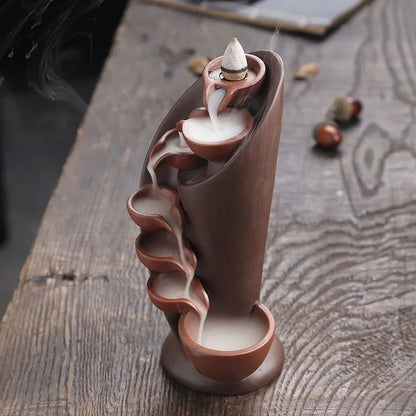 Handmade Torch-Style Ceramic Waterfall Incense Holder – Backflow Incense Burner for Home Decor & Zen Atmosphere
