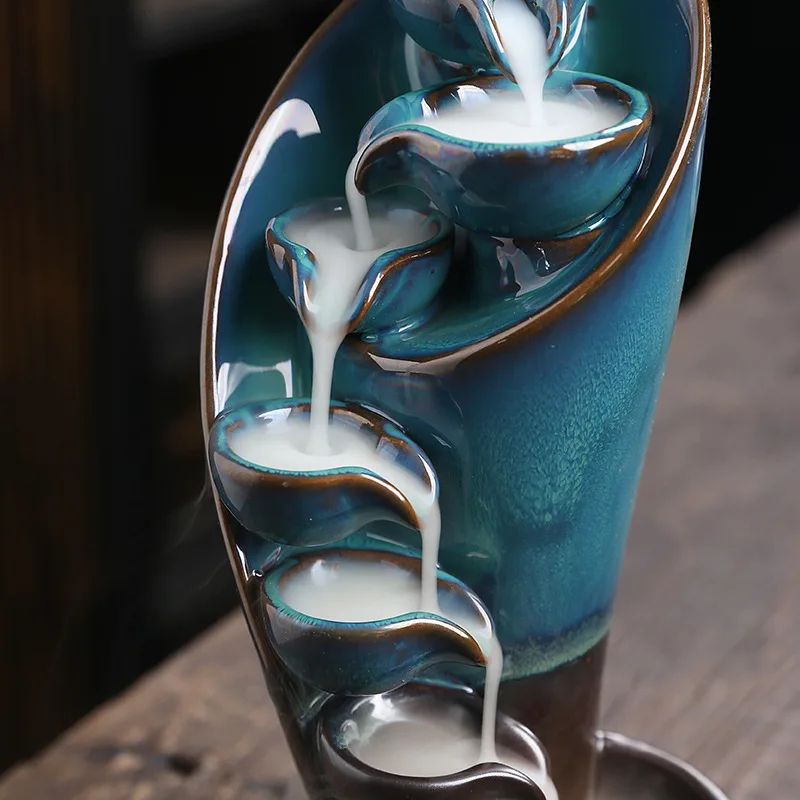 Handmade Torch-Style Ceramic Waterfall Incense Holder – Backflow Incense Burner for Home Decor & Zen Atmosphere