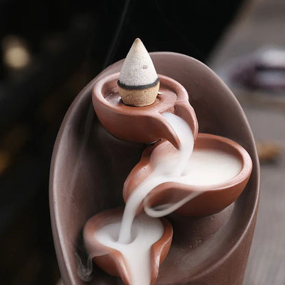 Handmade Torch-Style Ceramic Waterfall Incense Holder – Backflow Incense Burner for Home Decor & Zen Atmosphere