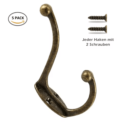 Retro Copper Dual Coat Hooks Wall Mounted Heavy Duty Rack 5 Pack