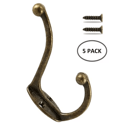 Retro Copper Dual Coat Hooks Wall Mounted Heavy Duty Rack 5 Pack