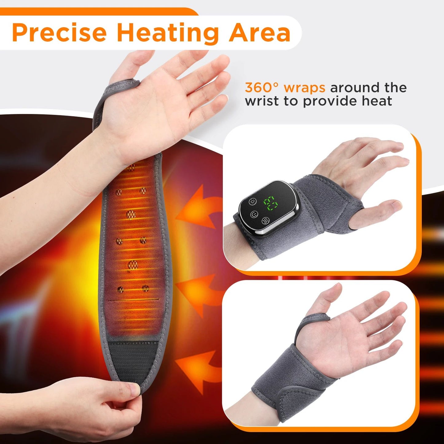 Electric Heated Wrist & Hand Massager Brace with Adjustable Heat and Vibration