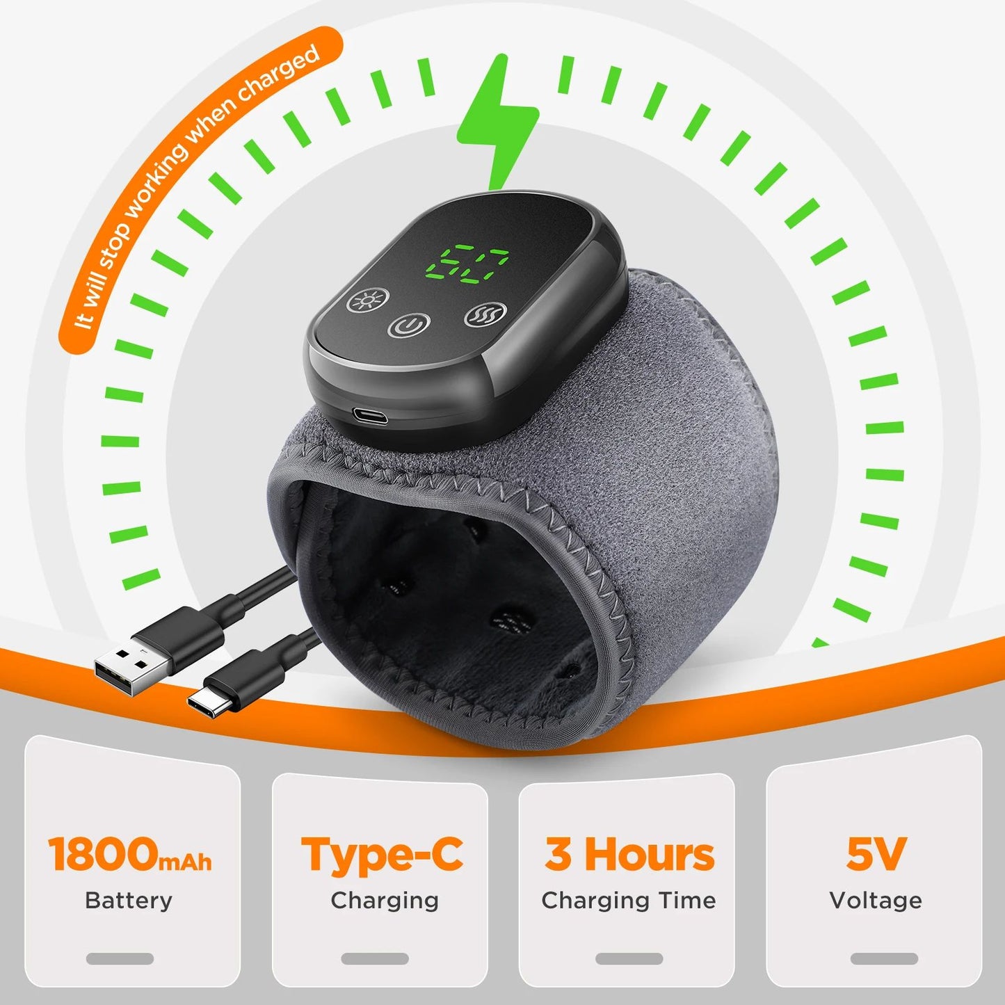 Electric Heated Wrist & Hand Massager Brace with Adjustable Heat and Vibration