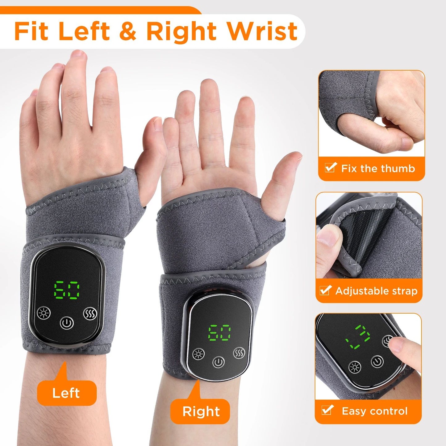 Electric Heated Wrist & Hand Massager Brace with Adjustable Heat and Vibration