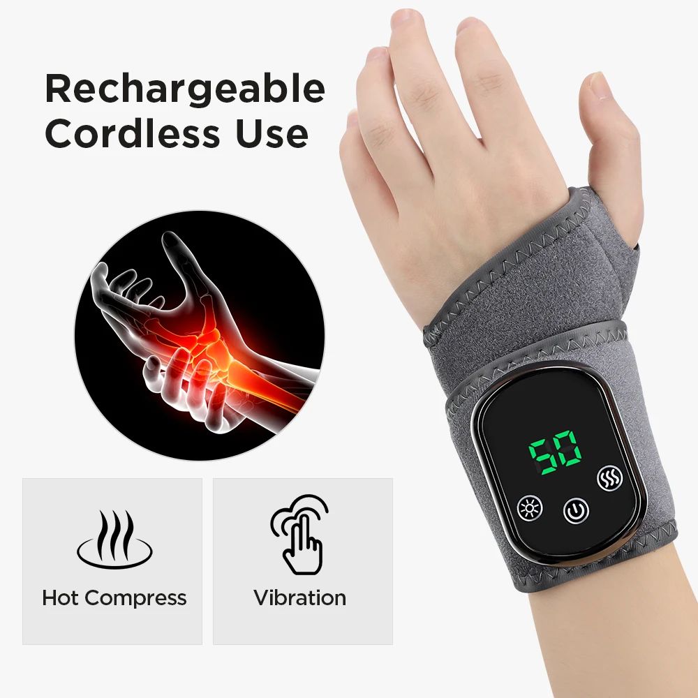 Electric Heated Wrist & Hand Massager Brace with Adjustable Heat and Vibration