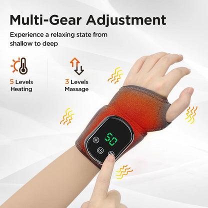 Electric Heated Wrist & Hand Massager Brace with Adjustable Heat and Vibration