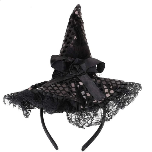 Gothic Halloween Witch Hat with Feathers & Lace – Elegant Witch Costume Accessory