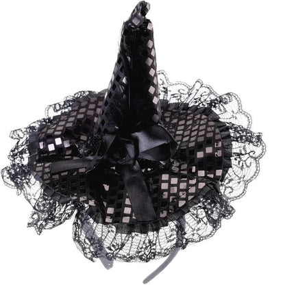 Gothic Halloween Witch Hat with Feathers & Lace – Elegant Witch Costume Accessory