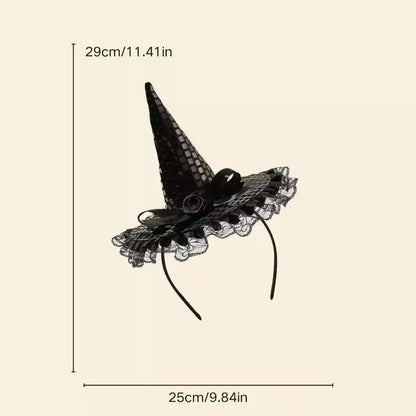 Gothic Halloween Witch Hat with Feathers & Lace – Elegant Witch Costume Accessory