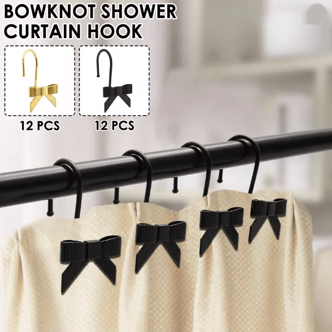Decorative Bow Shower Curtain Hooks Pretty Bathroom Curtain Rings 12 Pack