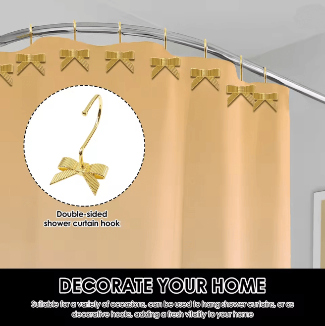 Decorative Bow Shower Curtain Hooks Pretty Bathroom Curtain Rings 12 Pack