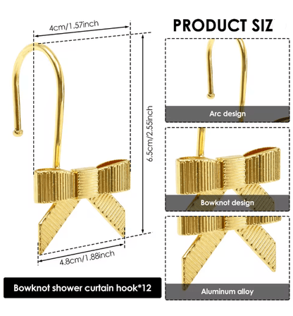 Decorative Bow Shower Curtain Hooks Pretty Bathroom Curtain Rings 12 Pack