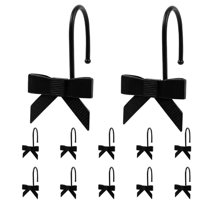 Decorative Bow Shower Curtain Hooks Pretty Bathroom Curtain Rings 12 Pack