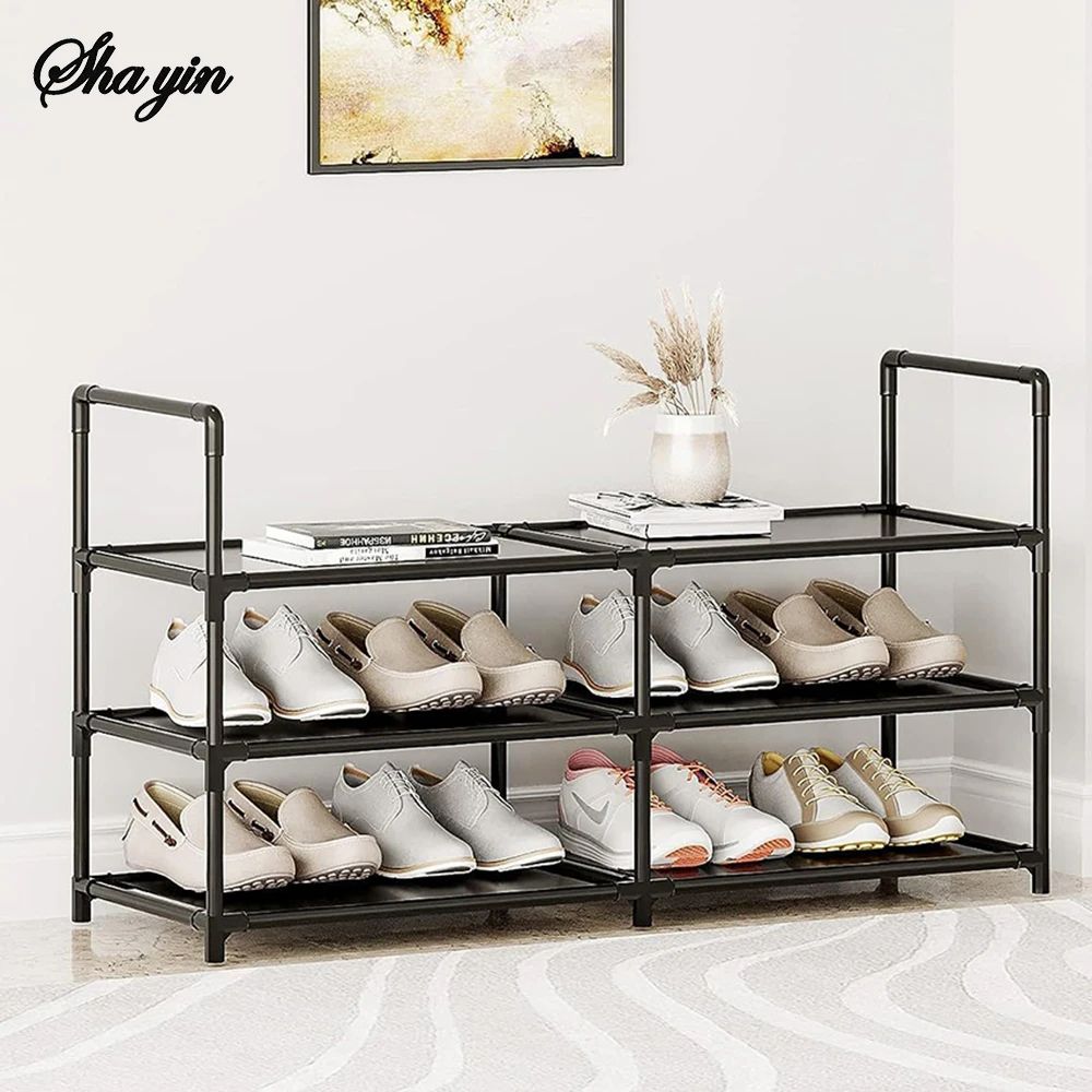 3-Tier Wide Metal Shoe Rack Organizer with Dustproof Fabric Shelves for Closet, Entryway, Dorm & Small Space Storage