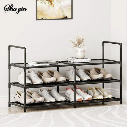 3-Tier Wide Metal Shoe Rack Organizer with Dustproof Fabric Shelves for Closet, Entryway, Dorm & Small Space Storage