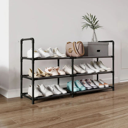 3-Tier Wide Metal Shoe Rack Organizer with Dustproof Fabric Shelves for Closet, Entryway, Dorm & Small Space Storage