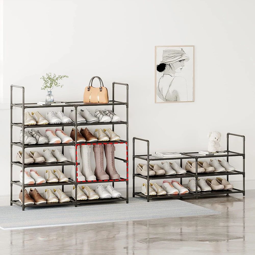 3-Tier Wide Metal Shoe Rack Organizer with Dustproof Fabric Shelves for Closet, Entryway, Dorm & Small Space Storage
