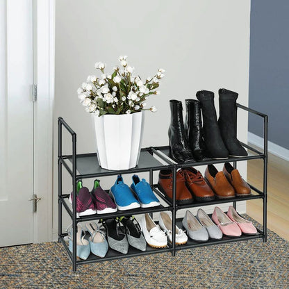 3-Tier Wide Metal Shoe Rack Organizer with Dustproof Fabric Shelves for Closet, Entryway, Dorm & Small Space Storage