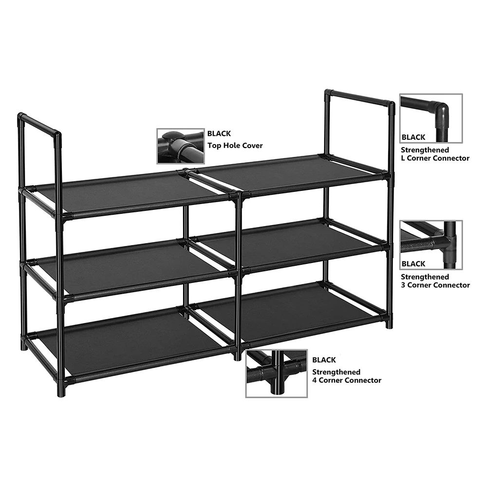 3-Tier Wide Metal Shoe Rack Organizer with Dustproof Fabric Shelves for Closet, Entryway, Dorm & Small Space Storage