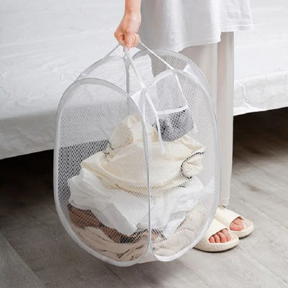 Foldable Mesh Laundry Basket with Handles, Portable Breathable Dirty Clothes Hamper for Bedroom & Bathroom Balcony Use