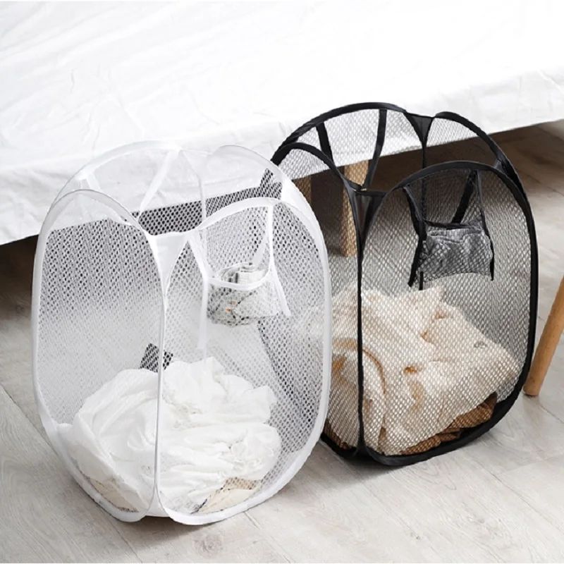 Foldable Mesh Laundry Basket with Handles, Portable Breathable Dirty Clothes Hamper for Bedroom & Bathroom Balcony Use