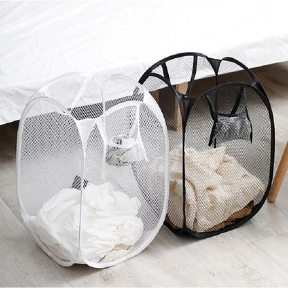 Foldable Mesh Laundry Basket with Handles, Portable Breathable Dirty Clothes Hamper for Bedroom & Bathroom Balcony Use