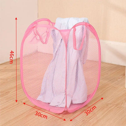 Foldable Mesh Laundry Basket with Handles, Portable Breathable Dirty Clothes Hamper for Bedroom & Bathroom Balcony Use