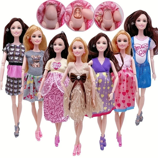 Pregnant Doll with Baby in Tummy, Mom Doll Toy Playset with Baby Dolls for Kids Gift