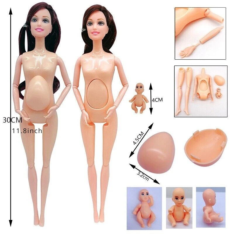 Pregnant Doll with Baby in Tummy, Mom Doll Toy Playset with Baby Dolls for Kids Gift