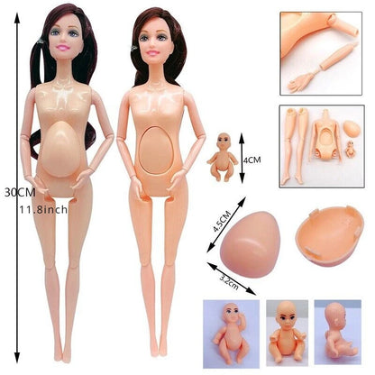 Pregnant Doll with Baby in Tummy, Mom Doll Toy Playset with Baby Dolls for Kids Gift