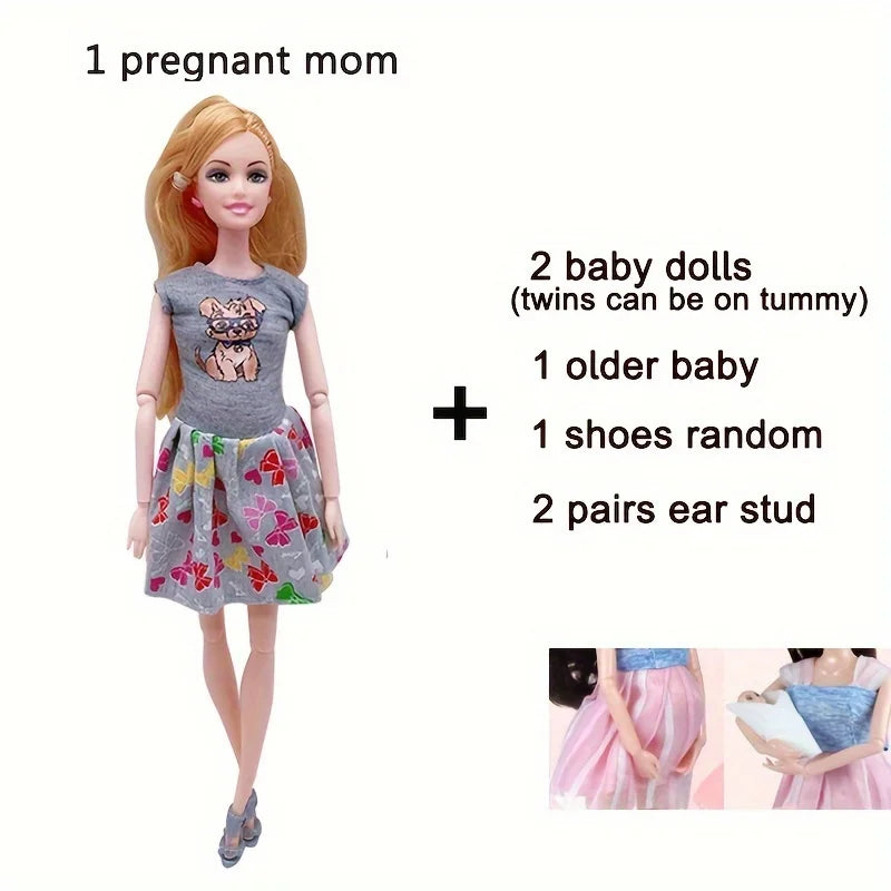 Pregnant Doll with Baby in Tummy, Mom Doll Toy Playset with Baby Dolls for Kids Gift