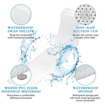 Non-slip Bathtub Cushion Mat with Suction Cup, Full Body Rest Bath Pillow, SPA Neck Cushion for Bathroom Safety