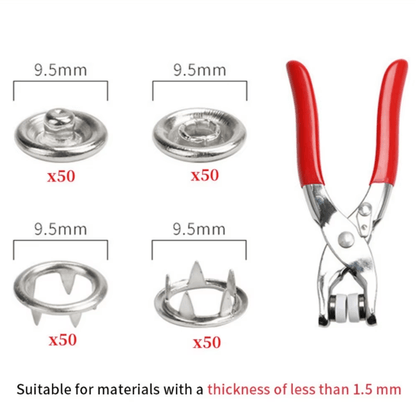1pc Plier +50 Sets Metal Snap Button Plier Kit with 50 Sets of Snap Fasteners for Clothing Sewing