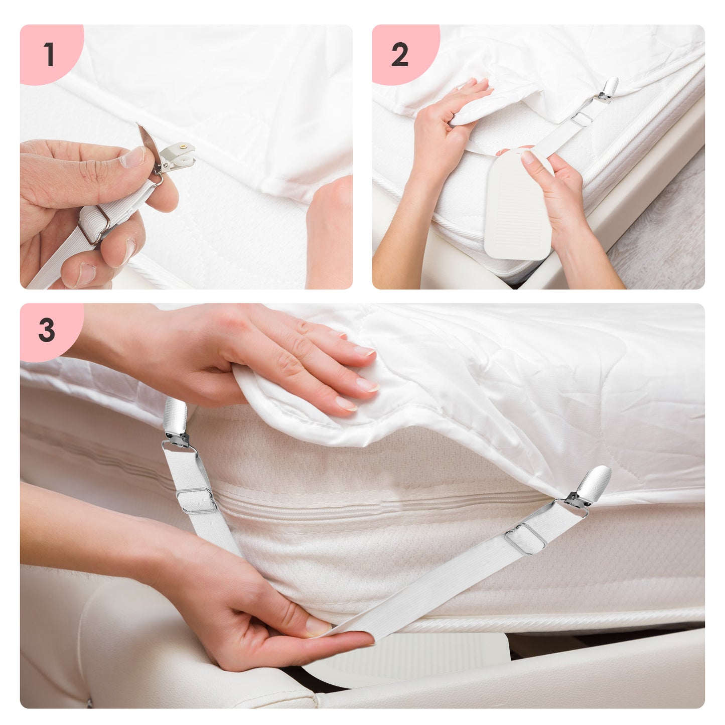 Bed Sheet Straps, Adjustable Elastic Length Holders, Mattress Clip Fasteners for Bedding, Cover Blankets Grippers Fixing