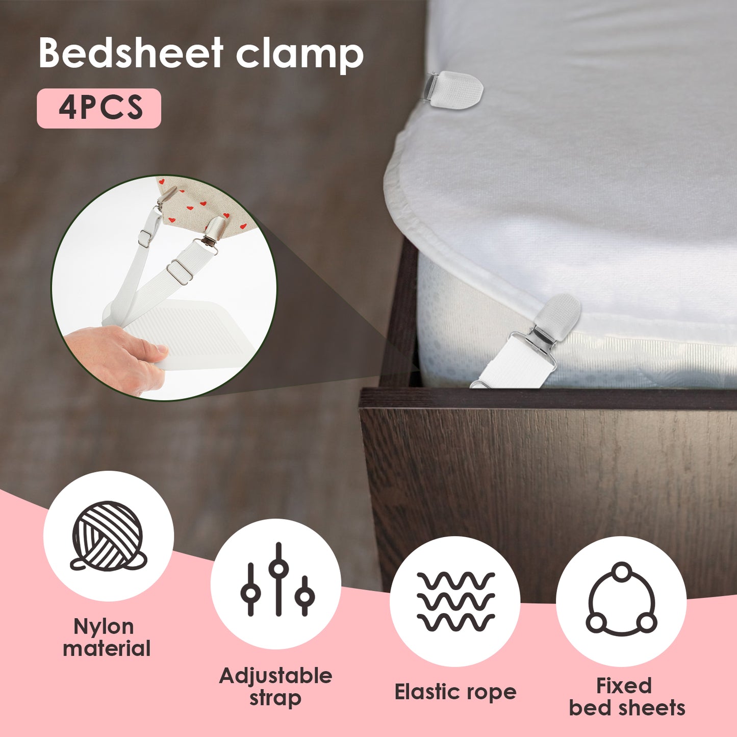 Bed Sheet Straps, Adjustable Elastic Length Holders, Mattress Clip Fasteners for Bedding, Cover Blankets Grippers Fixing