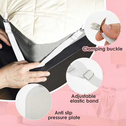Bed Sheet Straps, Adjustable Elastic Length Holders, Mattress Clip Fasteners for Bedding, Cover Blankets Grippers Fixing