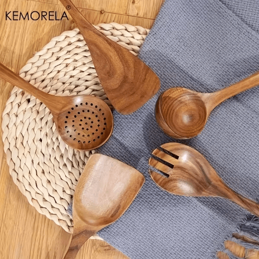 Thailand Teak Wooden Cooking Utensils Set 5-Piece Natural Wooden Kitchen Tools