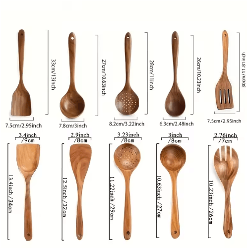 Thailand Teak Wooden Cooking Utensils Set 5-Piece Natural Wooden Kitchen Tools