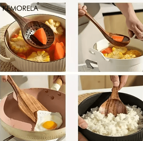 Thailand Teak Wooden Cooking Utensils Set 5-Piece Natural Wooden Kitchen Tools
