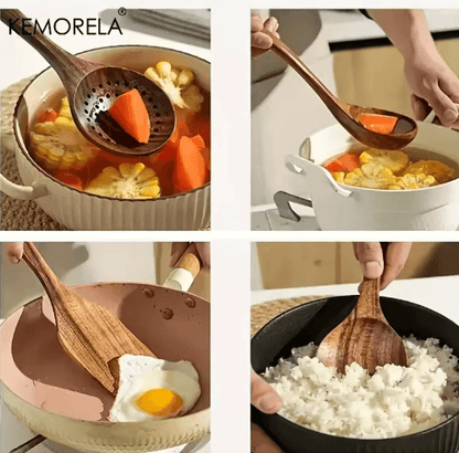 Thailand Teak Wooden Cooking Utensils Set 5-Piece Natural Wooden Kitchen Tools